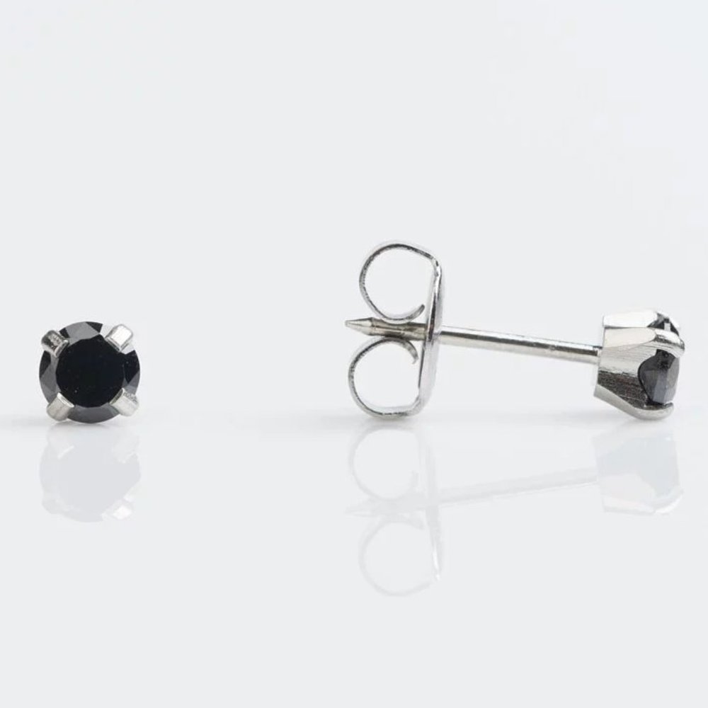 Studex Stainless steel 4MM Cubic Zirconia Black Ear Piercing Earrings